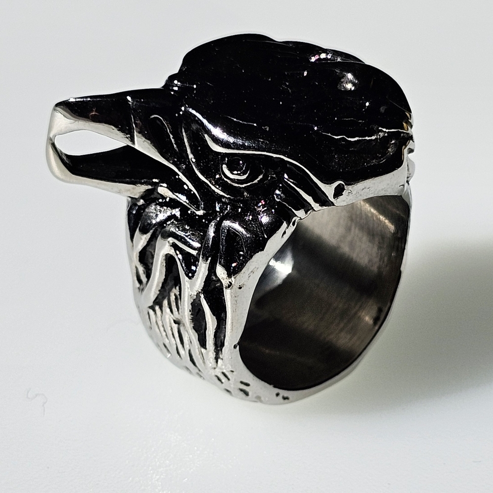 Mens Stainlees Steel Eagle Head Biker Ring Size 8